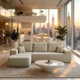 104.3''Cloud Sectional Couch with L-Shaped Chaise,Modern Modular Sofa with Deep Seat, with side pockets ,Upholstered Couches for Living Room Bedroom (Main Color: Beige, Main Material: Fabric)