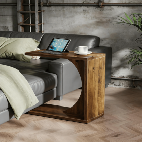 C-Shaped End Table, Sofa Side Table Couch Table (Main Color: Natural, Main Material: Wood)