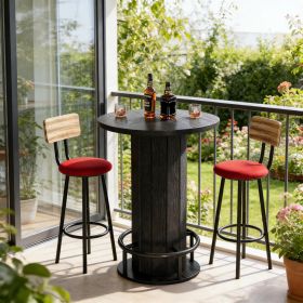 Bar Table, Round Bistro Pub Table with Footrest for Dining Coffee Cocktail(Only Table) (Main Color: Black, Main Material: Wood)
