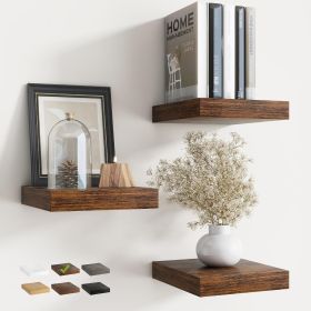 8 Inch Floating Shelves for Wall with Invisible Brackets Set of 3, 8"D Engineered Wood Wall Shelves with Wood Grain for Living Room, Bedroom, Bathroom (Color: Rustic Brown Finish)