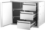 Outdoor Kitchen Drawer Combo,BBQ Triple Drawer & Trash Drawer Combo Stainless Steel for BBQ Island,Grilling Station