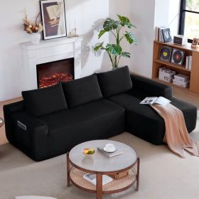 96.9" Cloud Sectional Couch with L-Shape Chaise,Modern Modular Sofa with Deep Seat, Upholstered Couches for Living Room Bedroom,No Assembly Required (Main Color: Black, Main Material: Fabric)