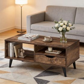 Coffee Table with Storage Rustic Rectangle Center Table Anti-slip Feet for Living Rooms, Lounges, Offices, or Even Bedrooms (Main Color: Walnut, Main Material: Engineered Wood)
