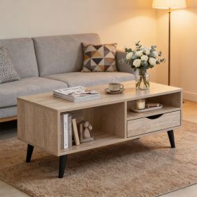 Coffee Table with Storage Rustic Rectangle Center Table Anti-slip Feet for Living Rooms, Lounges, Offices, or Even Bedrooms (Main Color: Natural, Main Material: Engineered Wood)