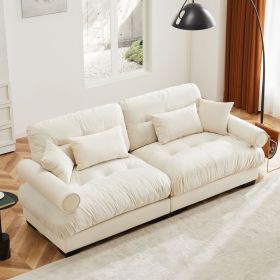 Large Size Modern Two-seater Sofa with Bolstered Armrests,Velvet 2-Seater Sofa With Waist Pillows and Throw Pillows , Suitable for Living Room , Loft (Color: as Pic)
