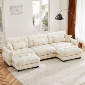U Shape Modular Sectional Sofa Couch with Two Movable Ottomans, Modern 3 Seat Corner Sofa With Waist Pillows, Throw Pillows and Blostered Armrests (Color: as Pic)