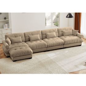 L Shaped Sectional Cloud Sofa , Convertible Deep 4 Seater Modular Couch for Living Room,Modern Velvet Comfy Upholstered Corner Couch Waist Pillows (Color: as Pic)