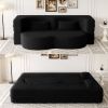 Modern Floor Sofa with 2 Pillows,Convertible Teddy Fabric Foam-Filled Sleeper Sofa Bed,15" Full Size Folding Mattress for Living Room,Guest Bed