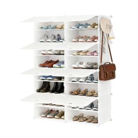 Shoe rack storage cabinet, 8-layer shoe storage cabinet with door, stackable and detachable shoe storage cabinet (Color: white/8)
