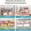 4 Pack 18QT Clear Stackable Storage Drawers,Easily Assemble Closet Organizers,Plastic Storage Bins for Bathroom,Cabinet,Kitchen Pantry