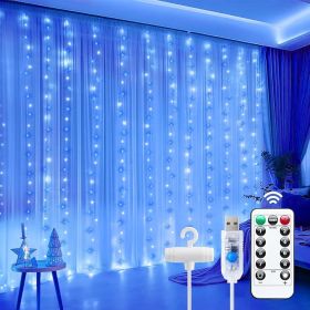 Curtain Lights, 300 LED Dimmable Fairy Lights with Remote and Timer, 8 Modes, USB Powered String Lights for Room Wall Party Xmas Indoor Decor (Color: )