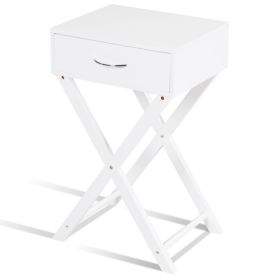 Design Sofa Side Table with X-Shape Drawer for Living Room Bedroom (Color: White)