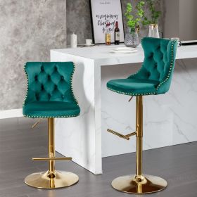 A&A Furniture,Golden Swivel Velvet Barstools Adjusatble Seat Height from 25-33 Inch (Color: as Pic)