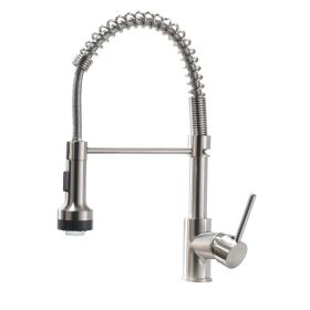 New Single Handle Pull-Down Sprayer LED Kitchen Faucet (Color: Brushed Nickel)