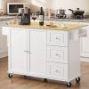 K&K 52.7" Kitchen Island with Storage & Drop Leaf, Rolling Kitchen Island Cart on Wheels with 3 Drawers, Adjustable Shelf, Spice & Towel Rack