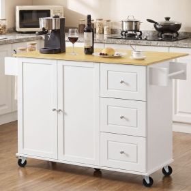 K&K 52.7" Kitchen Island with Storage & Drop Leaf, Rolling Kitchen Island Cart on Wheels with 3 Drawers, Adjustable Shelf, Spice & Towel Rack (Color: as Pic)