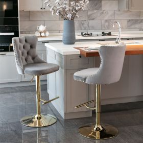 Furniture,Golden Swivel Velvet Barstools Adjusatble Seat Height from 25-33 Inch (Color: gray)