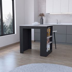 Harlan Kitchen Island, Counter Height Table Top with 3-Side Shelf (Color: as Pic)