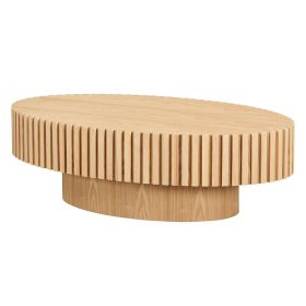 Modern Handcraft Drum Coffee Table Length 43.7 inch Ellipse Coffee Table for Living Room,Oval Small Coffee Table with Sturdy Pedestal,Natural Ash MDF (Color: as Pic)