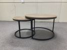 27.6" Nesting Coffee Table Set of 2, Round Coffee Table Wood Marble Pattern Top with Sturdy Metal Frame