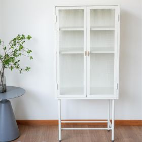 Modern Solid Color Matte Glass Storage Cabinet with Adjustable Shelves (Color: WH)