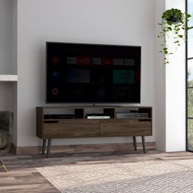 Hamburg TV Stand For TVÂ´s up 60", Four Legs, Three Open Shelves (Color: Dark Walnut)