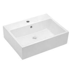 Lordear Rectangle Wall Mount Bathroom Sink Ceramic Vanity Vessel Sink with Single Faucet Hole (size: 20*16*6)