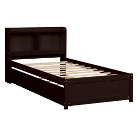 Twin Bed with Trundle,Bookcase,Espresso (Color: as Pic)