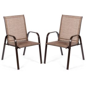 2 Pieces Patio Outdoor Dining Chair with Armrest (Color: Brown)