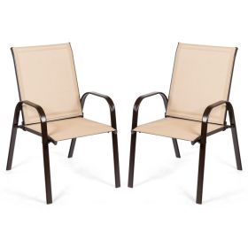 2 Pieces Patio Outdoor Dining Chair with Armrest (Color: Beige)