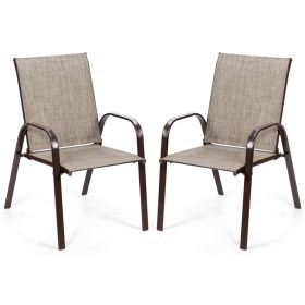 2 Pieces Patio Outdoor Dining Chair with Armrest (Color: gray)