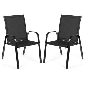 2 Pieces Patio Outdoor Dining Chair with Armrest (Color: Black)