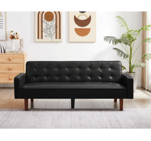 PU Leather Sofa Furniture Adjustable backrest Easily Assembles Loveseat (Color: Black)