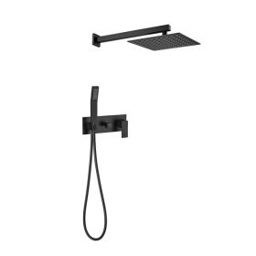 Brass Matte Black Shower Faucet Set Shower System 10 Inch Rainfall Shower Head with Handheld Sprayer Bathroom Luxury Rain Mixer Combo (Color: as picture)