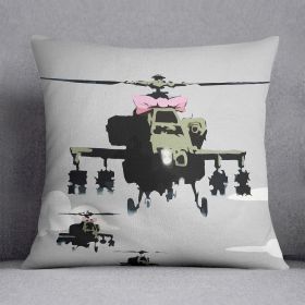 Banksy Friendly Helicopters Cushion (Insert: With Insert, size: 18" X 18")