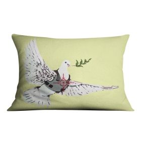 Banksy Peace Dove Yellow Cushion (Insert: With Insert, size: 16" X 16")