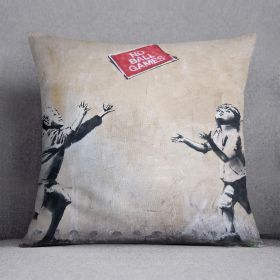 Banksy No Ball Games Cushion (Insert: With Insert, size: 20" X 20")