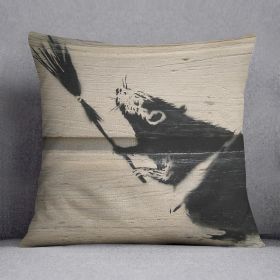 Banksy Broom Rat Cushion (Insert: With Insert, size: 16" X 16")