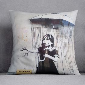 Banksy Umbrella Girl Cushion (Insert: With Insert, size: 20" X 20")