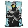 Banksy Smiley Angel Policeman Light Blue Cushion