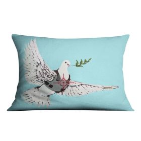 Banksy Peace Dove Light Blue Cushion (Insert: With Insert, size: 16" X 16")