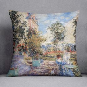 In a French garden by Hassam Cushion (Insert: Without Insert, size: 18" X 18")