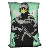 Banksy Smiley Angel Policeman Green Cushion