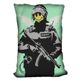 Banksy Smiley Angel Policeman Green Cushion (Insert: Without Insert, size: 20" X 20")
