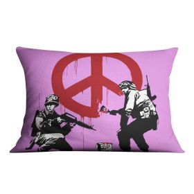 Banksy Soldiers Painting CND Sign Purple Cushion (Insert: Without Insert, size: 16" X 16")