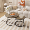 Nesting Coffee Table Set of 2, 27.6inch Round Coffee Table Industrial Wood Finish with Sturdy Metal Frame