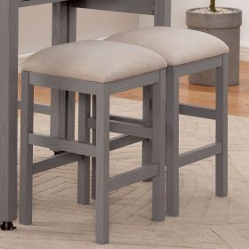 Light Gray Set of 2pc Stools Kitchen Dining Room Furniture Beige Fabric Cushion Seat Chairs Stool (Color: as Pic)