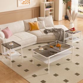 Coffee Table and End tables Set of 3, Tempered Glass Table with MDF layer, Modern Tables for Living Room , Gray Glass (Color: as Pic)