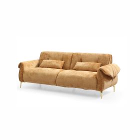 Luxurious Comfy 3-Seater Sofa with Cushions and Gold Legs (Color: yellow)
