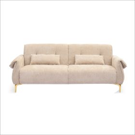 Luxurious Comfy 3-Seater Sofa with Cushions and Gold Legs (Color: Beige)